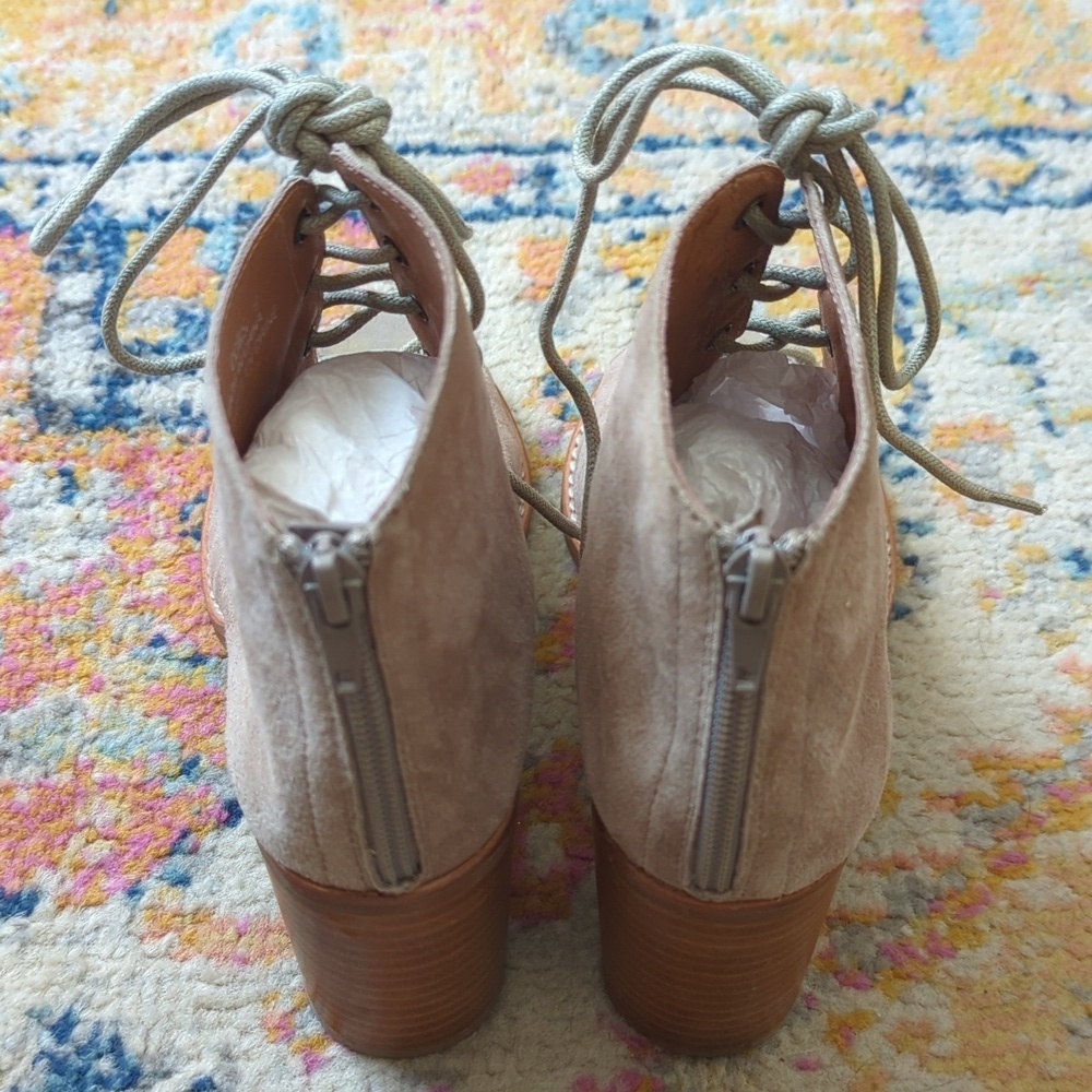 Jeffrey Campbell Cors Suede Leather Lace Up Peep Toe Ankle Booties Light Grey 9 - Picture 5 of 16